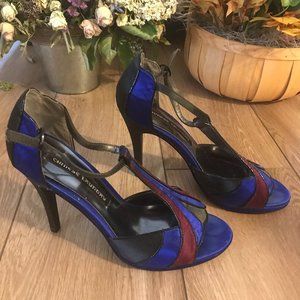 Like New Chinese Laundry "All In" Royal Blue Multicolor Strappy Heels, Size 8.5